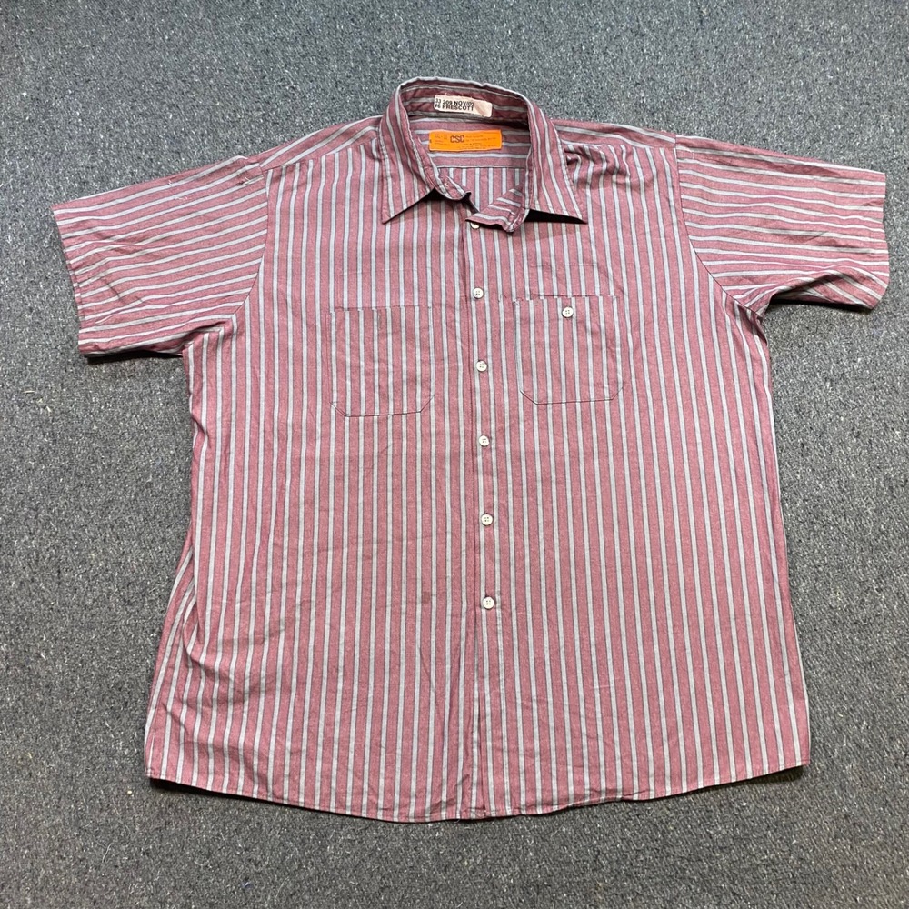 Red Kap CSC Work Shirt Sz XXL Mens Burgundy Grey Striped Short Sleeve Workwear
